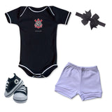 Kit Luxo Body Preto SCCP Com Shorts/Calça e Laço