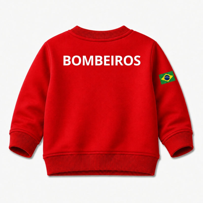Blusa Moletom Infantil Bebê Gola Careca Vermelho Tema Corpo de Bombeiros Personalizado com Nome