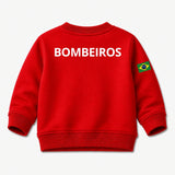 Blusa Moletom Infantil Bebê Gola Careca Vermelho Tema Corpo de Bombeiros Personalizado com Nome