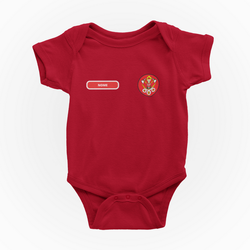 Body Bebê Vermelho do Corpo de Bombeiros Personalizado com Nome