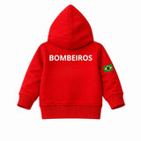 Blusa Moletom Infantil Bebê Com Capuz Vermelho Tema Corpo de Bombeiros Personalizado com Nome