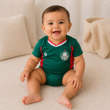 Body Bebê Oficial Proteção UV Verde e Vermelho Palmeiras – Personalizado com Nome e Número