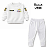Blusa Moletom Infantil Bebê Gola Careca Branco Tema Marinha do Brasil Personalizado com Nome