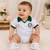 Body Bebê Oficial Proteção UV Branco e Verde Palmeiras – Personalizado com Nome e Número