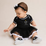 Kit Luxo Body Bebê Oficial Preto Atlético Mineiro Menina – Saia, Tênis e Laço