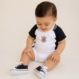 Body Bebê Oficial Proteção UV Premium Branco e Preto Corinthians – Personalizado com Nome e Número