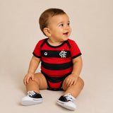 Body Bebê Oficial Proteção UV Listrado Flamengo – Personalizado com Nome e Número