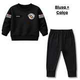 Blusa Moletom Infantil Bebê Gola Careca Preto Tema Polícia Militar PM Personalizado com Nome