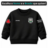 Blusa Moletom Infantil Bebê Gola Careca Preto Tema Polícia Penal Personalizado com Nome