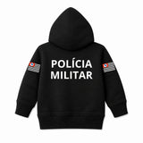 Blusa Moletom Infantil Bebê Com Capuz Preto Tema Polícia Militar PM Personalizado com Nome