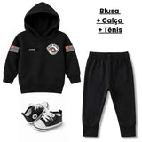 Blusa Moletom Infantil Bebê Com Capuz Preto Tema Polícia Militar PM Personalizado com Nome