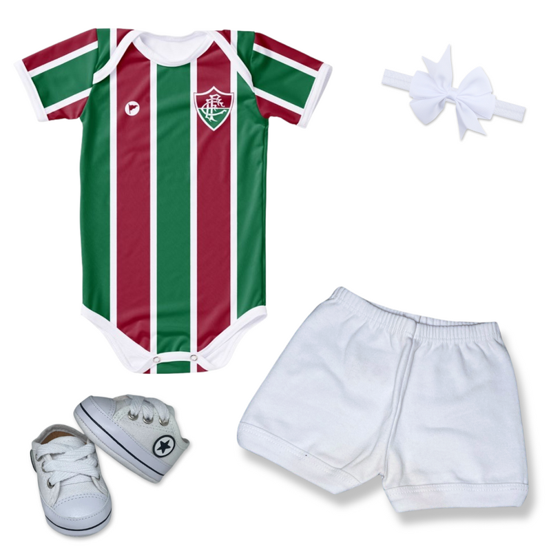 Kit Luxo Body Proteção UV Fluminense Com Tênis, Shorts/Calça e Laço
