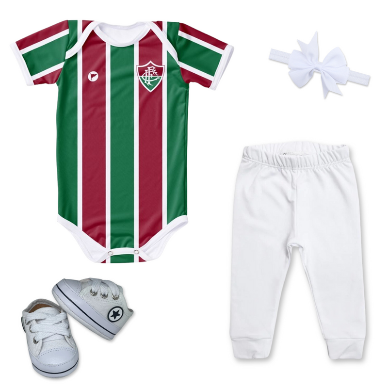 Kit Luxo Body Proteção UV Fluminense Com Tênis, Shorts/Calça e Laço