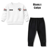 Blusa Moletom Infantil Bebê Gola Careca Branco Tema Polícia Militar PM Personalizado com Nome