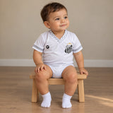 Body Bebê Oficial Proteção UV Premium Santos Branco e Cinza – Personalizado com Nome e Número