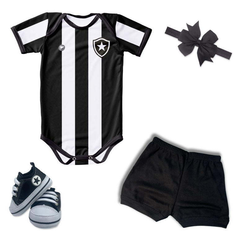 Kit Luxo Body Proteção UV Botafogo Com Tênis, Shorts/Calça e Laço