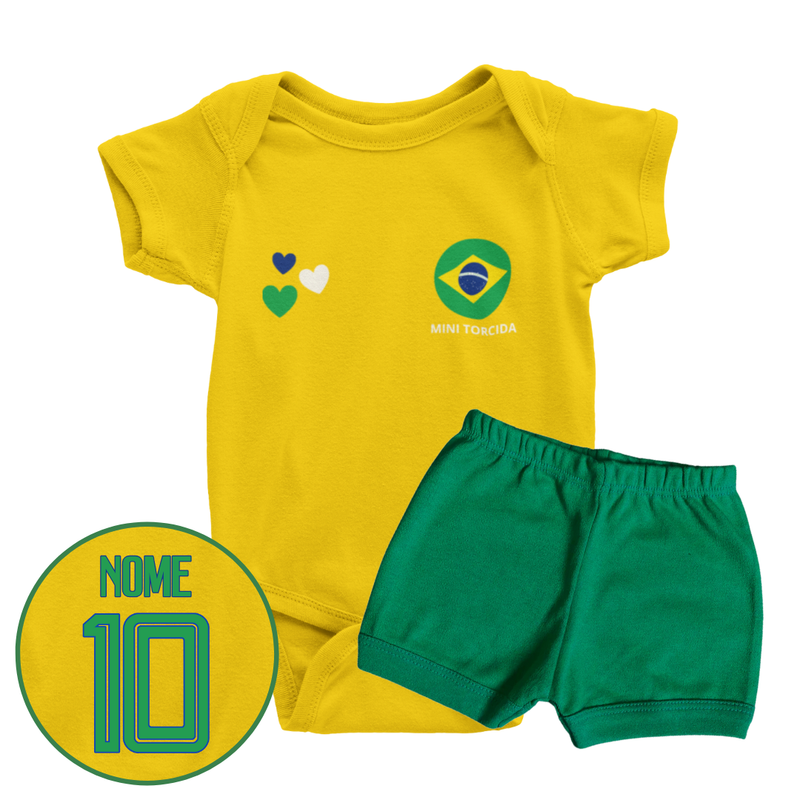 Body Personalizado Com Nome e Número Brasil - Amarelo