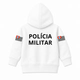 Blusa Moletom Infantil Bebê Com Capuz Branco Tema Polícia Militar PM Personalizado com Nome