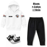 Blusa Moletom Infantil Bebê Com Capuz Branco Tema Polícia Militar PM Personalizado com Nome