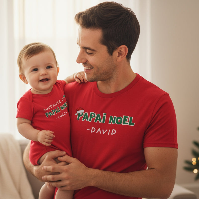 Kit Camiseta e Body Natal - Ajudante Papai Noel