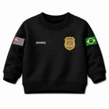 Blusa Moletom Infantil Bebê Gola Careca Preto Tema Polícia Civil PC Personalizado com Nome