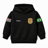Blusa Moletom Infantil Bebê Com Capuz Preto Tema Polícia Civil PC Personalizado com Nome