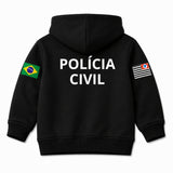 Blusa Moletom Infantil Bebê Com Capuz Preto Tema Polícia Civil PC Personalizado com Nome