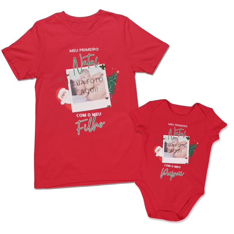 Kit Vermelho Meu Primeiro Natal com Foto Personalizada