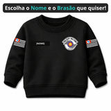 Blusa Moletom Infantil Bebê Gola Careca Preto Tema Polícia Militar PM Personalizado com Nome