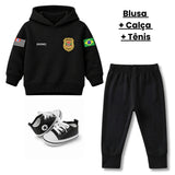 Blusa Moletom Infantil Bebê Com Capuz Preto Tema Polícia Civil PC Personalizado com Nome