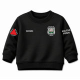 Blusa Moletom Infantil Bebê Gola Careca Preto Tema Polícia Penal Personalizado com Nome