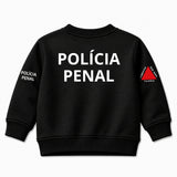 Blusa Moletom Infantil Bebê Gola Careca Preto Tema Polícia Penal Personalizado com Nome