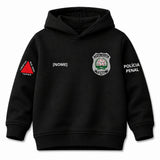 Blusa Moletom Infantil Bebê Com Capuz Preto Tema Polícia Penal Personalizado com Nome