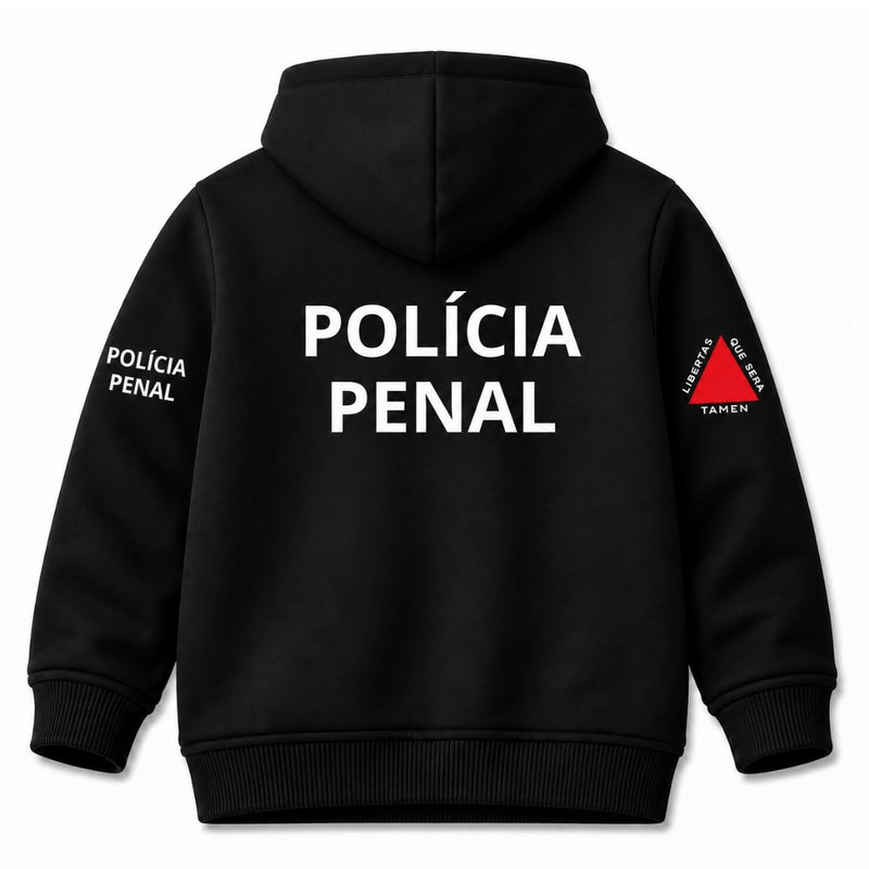 Blusa Moletom Infantil Bebê Com Capuz Preto Tema Polícia Penal Personalizado com Nome