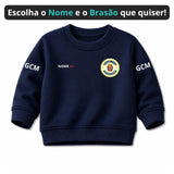 Blusa Moletom Infantil Bebê Gola Careca Marinho Tema Guarda Civil Municipal GCM Personalizado com Nome