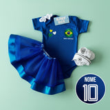 Kit Luxo Body Personalizado Brasil Royal Com Tênis, Saia e Laço