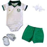 Kit Luxo Body Proteção UV Branco Palmeiras Com Tênis, Shorts/Calça e Laço