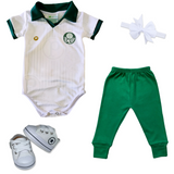 Kit Luxo Body Proteção UV Branco Palmeiras Com Tênis, Shorts/Calça e Laço