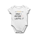Conjunto Camiseta e Body de Bebê - Paz, Amor e Chopp/ Leite