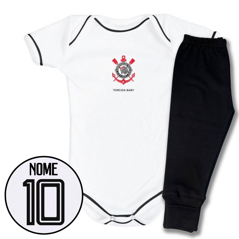 Kit Body Branco Personalizado e Shorts/Calça do Corinthians