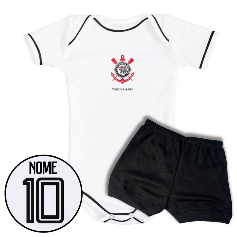 Kit Body Branco Personalizado e Shorts/Calça do Corinthians