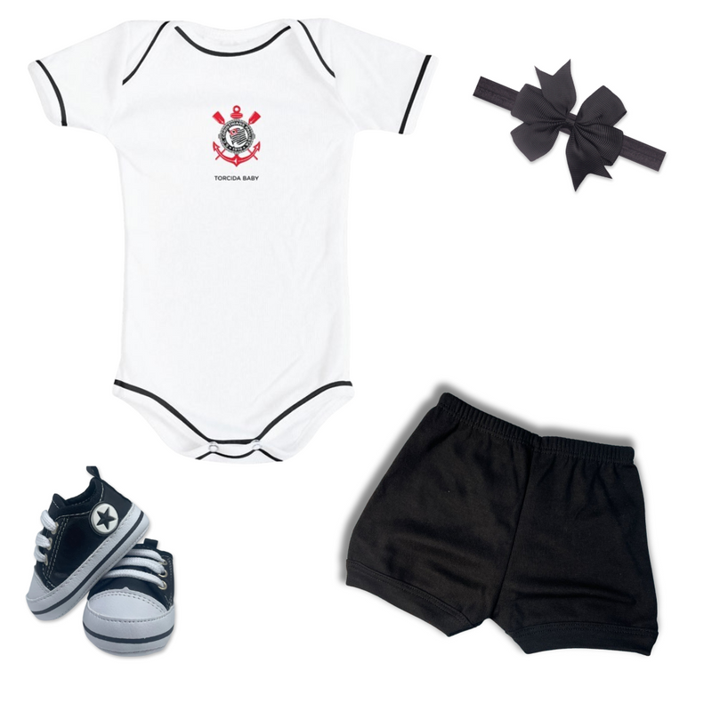 Kit Luxo Body Branco SCCP Com Shorts/Calça e Laço
