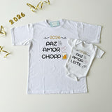 Kit Camiseta e Body Paz, Amor e Chopp/ Leite