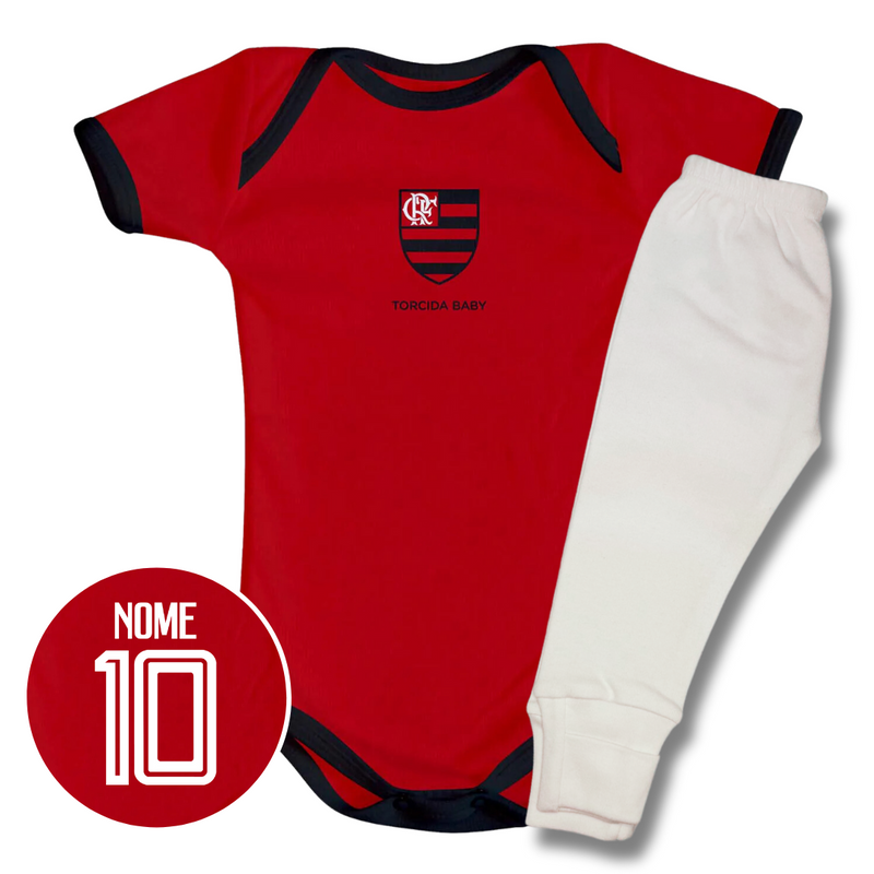Kit Body Vermelho Personalizado e Shorts/Calça do Flamengo