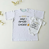 Kit Camiseta e Body Paz, Amor e Chopp/ Leite