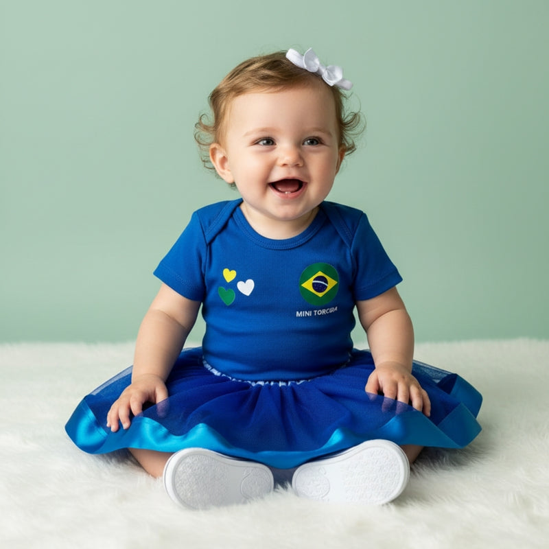 Kit Luxo Body Personalizado Brasil Royal Com Tênis, Saia e Laço