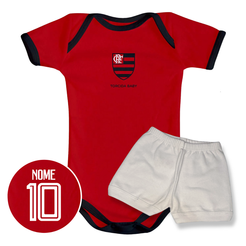 Kit Body Vermelho Personalizado e Shorts/Calça do Flamengo