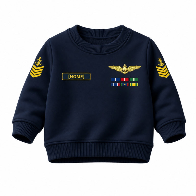 Blusa Moletom Infantil Bebê Gola Careca Azul Marinho Tema Marinha do Brasil Personalizado com Nome