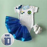 Kit Luxo Body Personalizado Brasil Branco Com Tênis, Saia e Laço