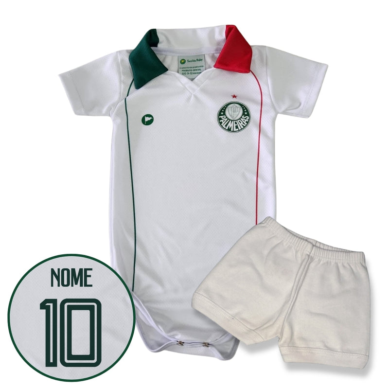 Body UV Premium Palmeiras - Branco Com Gola Verde e Vermelha